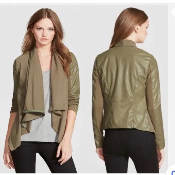 Blank NYC Draped Faux Leather Asymmetrical Jacket Olive Green S - Picture 1 of 11